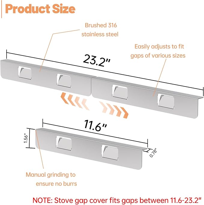 Stove Gap Covers 316 Stainless Steel,Stove Gap Filler,Heat-Resistant Oven Side Gap Filler,Between Stove and Counter Slide In Range Trim Kit for Kitchen,4 Pack (11.6” Silver)