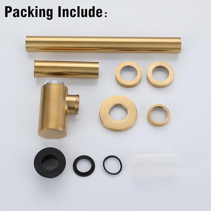 RANDOM Dark Gold Brass Contemporary Round Bottle P Trap 1 1/4,Basin Sink Waste Drain P Trap Kit Champagne Bronze.RD-83888-CB