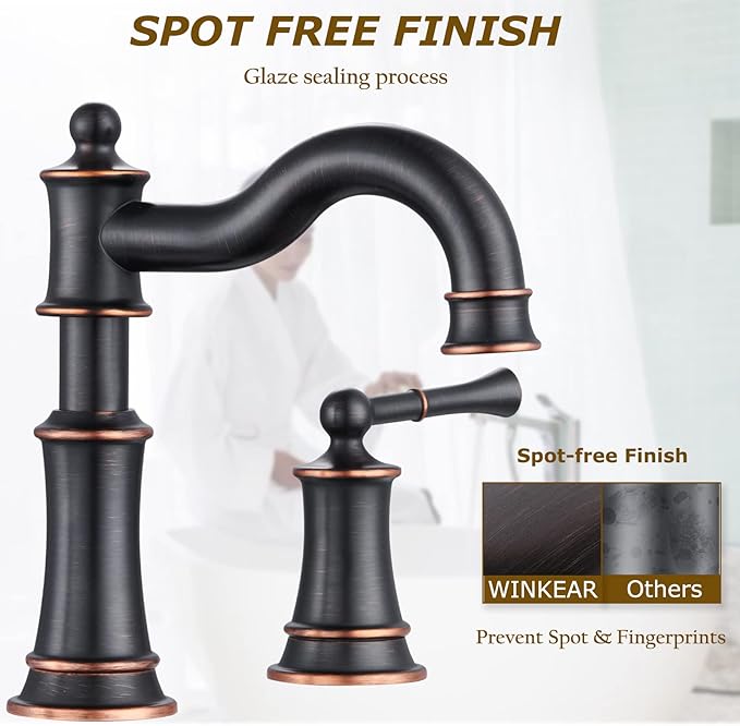 Roman Bathroom Sink Faucet Deck Mount or Wall Mount Installation Pop-up Drain Assembly with Overflow Deck Plate and Water Supply Lines Included (3 Hole Deck Mount, ORB)