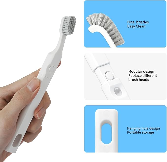 Crevice Cleaning Brush, Small Grout Cleaner Brush Tools with 4Pcs Repalceable Scrub Brushes & 2 Handles, Grout Cleaning Brushes Set for Home Kitchen Sink Bathroom Corner Window Groove Cup Teapot