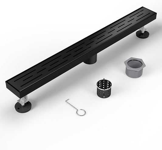 Shower Drain Stainless Steel for Bathroom: Black Linear Shower Drain 36 Inch with Removable Brick Pattern Grate - Adjustable Rectangular Shower Floor Drain with Hair Strainer (Matte Black)