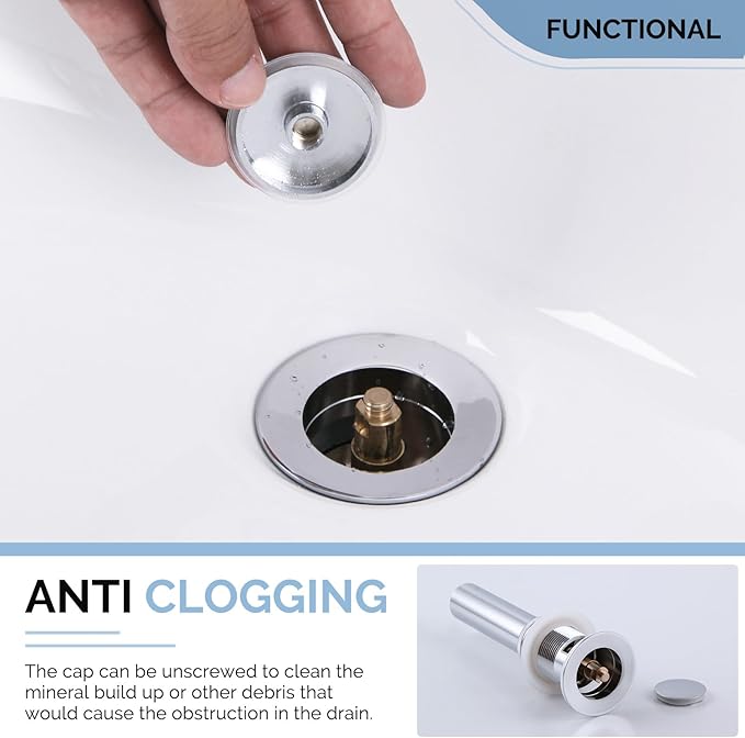 Bathroom Sink Drain Chrome, Angle Simple Brass Sink Stopper with Overflow, Pop Up Darin Assembly