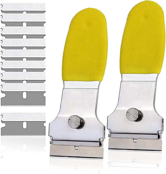 Multi-Purpose Scraper Cleaning Tool 2 Pack Spealloy Razor Blade Scraper Set with 10 Extra Blades Razor Blades Scraper for Stovetop, Wall, Oven, Paint, Caulk, Labels, Adhesive, Sticker, Tile Window