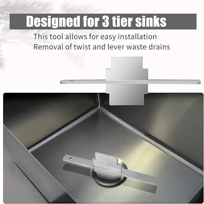 Waste Drain Tool for 3 Tier Sink in Commercial Kitchens（Stainless Steel),Twist Waste Drain Tool and Lever Waste Plumbing Drain Tool