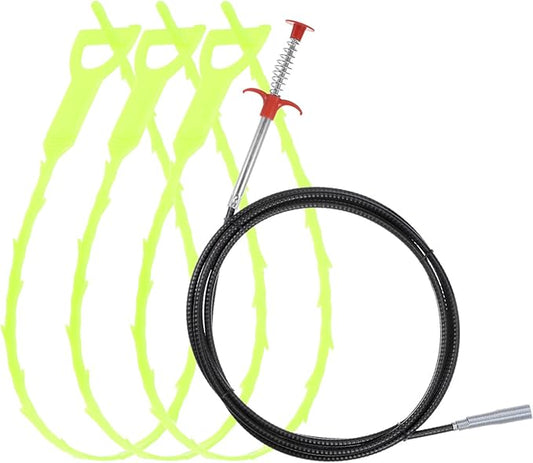 uxcell 3pcs 20 Inch Drain Hair Clog Remover Tool PP & 120 Inch Drain Cleaner Tool Sticks Stainless Steel Sewer Cleaning Hook Unclog Sink Unclogger for Toilet Bathtub Sewer, Green