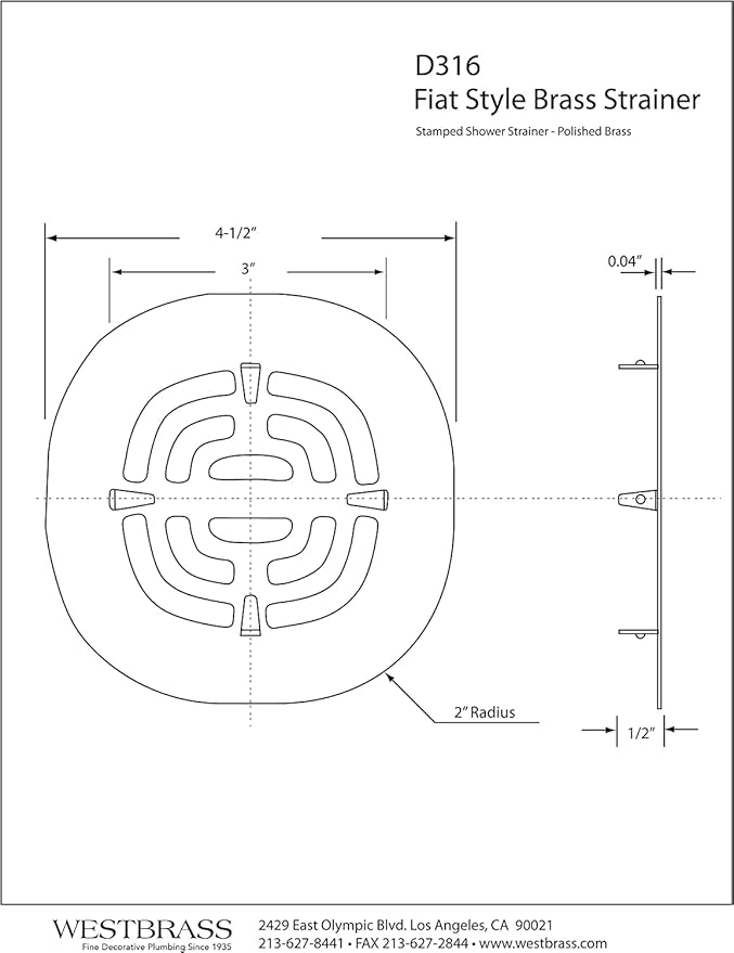 Westbrass A316-62 4-1/2" OD Brass Snap-in Shower Strainer Grid Drain Cover, Matte Black
