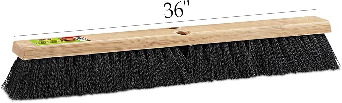 Black Indoor Push Broom Head – Heavy Duty Hardwood Block – Polypropylene Bristles – Deck Scrub Brush – Two Threaded Handle Holes for Better Assist (36")