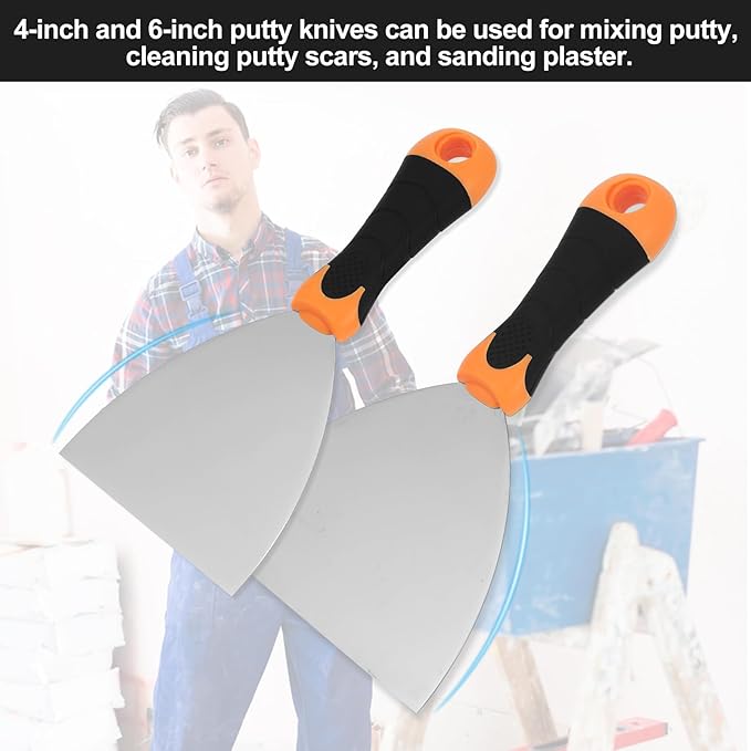2-Piece Spackle Knife Set：4"，and 6" Professional Putty Knives - Paint Scraper and Drywall Tools for Wall Repair-WEGAZ