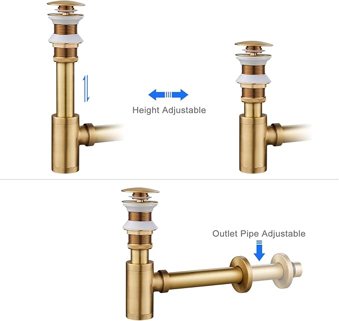 MENATT Solid Brass Bathroom Sink Stopper P-Trap Complete Set, Adjustable Bathroom Bottle Trap Sink Drain Kit and Pop Up Drain Without Overflow, Antique