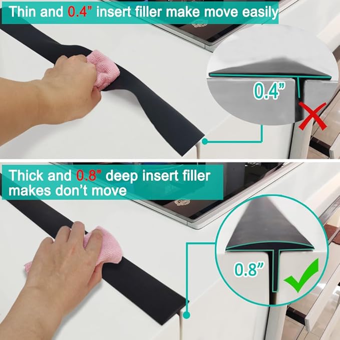 Stove Counter Gap Cover, Extra Long 30" Silicone Kitchen Gap Filler (for 0.2-1 inch Gap), 4/5 Deep Insert Tab, One Size Fit 21&25 Countertop(Set of 2, Black)