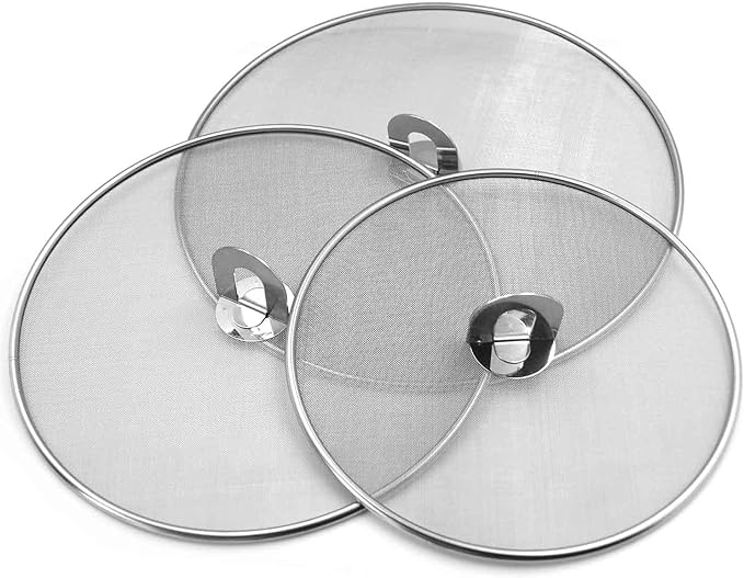 Splatter Screen for Cooking - Stainless Steel Grease Splatter Guard for Frying Pan, No Cooking Oil Mess No Burns, Ultra Fine Mesh Lids Set of 3(10", 11.5", 13")