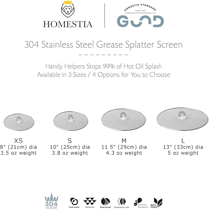 Homestia 4 Pack Splatter Screen for Frying Pan, 13", 11.5", 10", 8" Stainless Steel Grease Splatter Guard with Fold Flat Knob, Kitchen Oil Splatter Guard Set for Safe Cooking