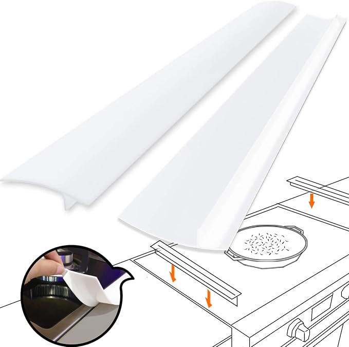 Silicone Kitchen Stove Counter Gap Cover Long & Wide Gap Filler (2 Pack) Seals Spills Between Counters, Stovetops, Washing Machines, Oven, Washer, | Heat-Resistant and Easy Clean (White),25 inches