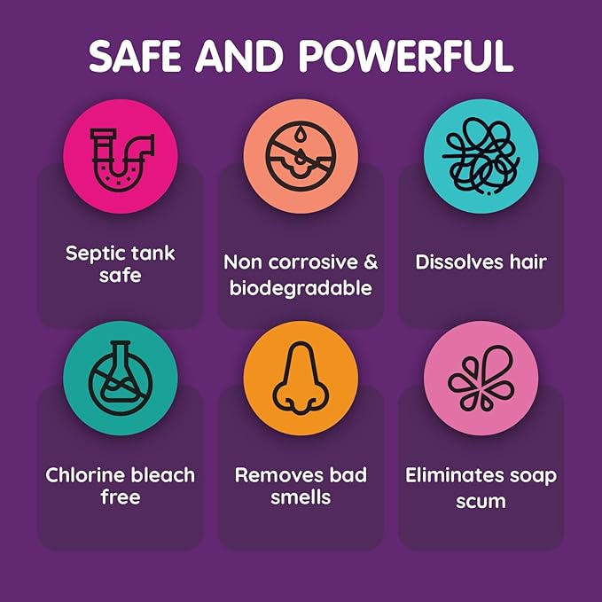 Vamoosh Drain Clog Remover | Dissolves Hair | Bleach-Free Shower & Sink Drain Cleaner | Septic Tank Safe | Fast-Acting | Safe & Powerful | 20fl oz (Pack of 6)