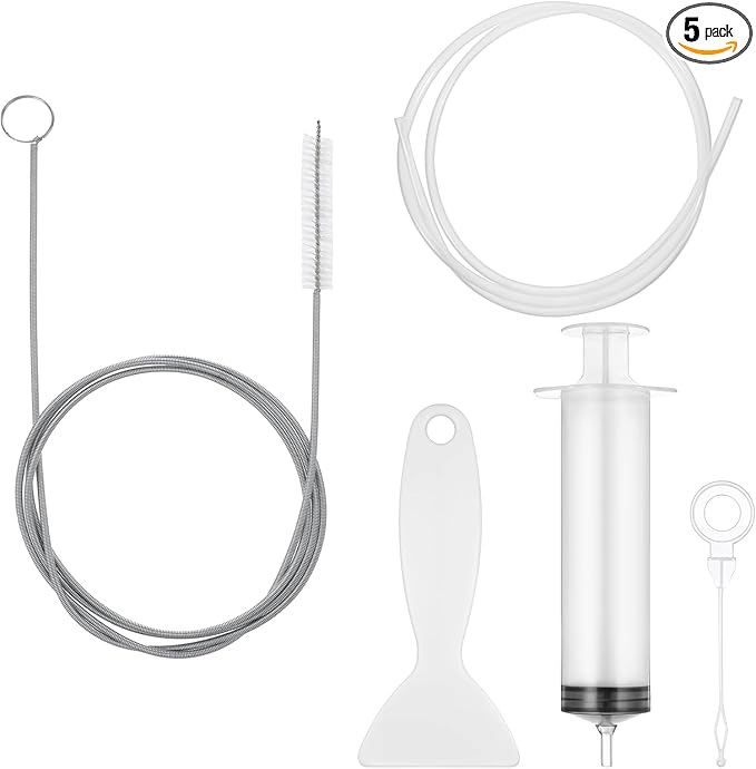 5 Pcs Refrigerator Cleaning Kit Flexible Refrigerator Feeding Scrub Tube Brush Extra Long Pipe Slim Cleaner Tool with Hose Syringe Shovel Plug Rod for Ice Maker Dispenser