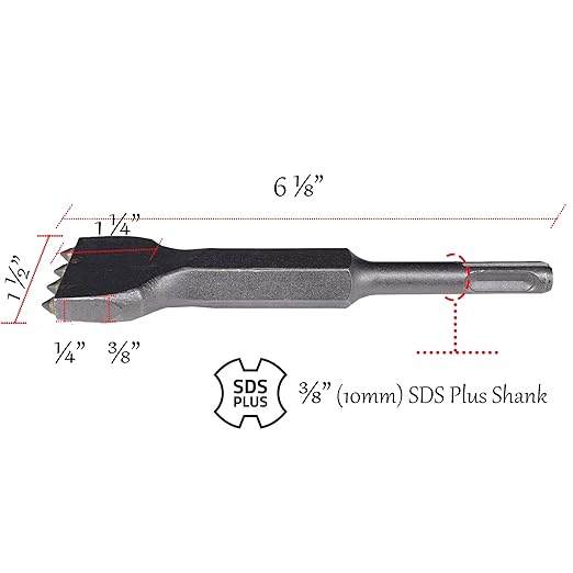 6 1/8 in. x 1 1/2 in. SDS Plus Tuckpointing Mortar Raking Bit, Tile Thinset Removal Floor Scraper Bit, 4 Tips Concrete Repair Patch Prepare Bushing Tool Bit for Rotary Hammer