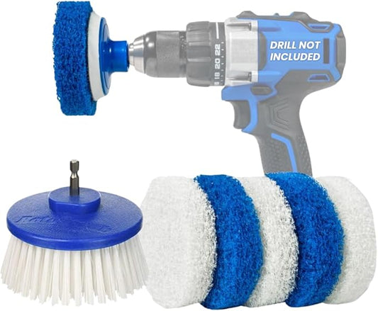 RotoScrub Drill Cleaning Brush & Sponge Pads Kit – Indoor/Outdoor Power Scrubber for Tubs, Showers, Grout, Tile, Tires, Grills, Siding, Wood, Glass Cooktops – Drill Attachment Accessory Set