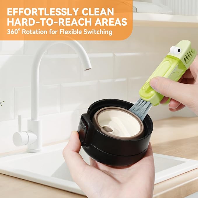 3 in 1 Cup Lid Gap Cleaning Brush Set, Multifunctional Bottle Cleaning Brush, Silicone Cup Lid Gap Cleaner, Home Kitchen Crevice Cleaning Tools (Red)