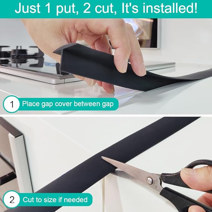 Stove Counter Gap Cover, Extra Long 30" Silicone Kitchen Gap Filler (for 0.2-1 inch Gap), 4/5 Deep Insert Tab, One Size Fit 21&25 Countertop(Set of 2, Black)
