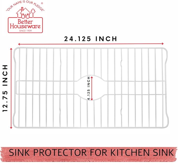 Better Houseware Sink Protectors for Kitchen Sink, Protective Metal Grid, 24.125x12.75x1 inches, White Kitchen Sink Mat to Shield Sink Base from Scratches, Rust-Resistant Coating, XL