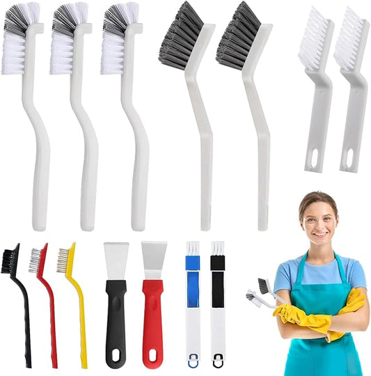 15 Pcs Crevice Cleaning Brush Set - Hard Bristle Cleaning Brush Supplies, V Shape Grout Cleaner Brush for Deep Cleaning Gap, Kitchen, Bathroom, Sink, Bottle, Blender, Corners & More
