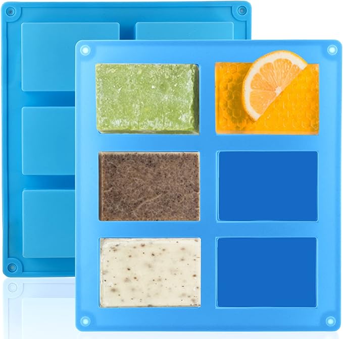 LERYKIN 2 Pack Silicone Soap Molds, 6 Cavities Rectangle Silicone Soap Molds, Great for Homemade Craft Soap Mold, Chocolate Mold, Cake Mold & Ice Cube Tray - Just Pop Out(Blue)