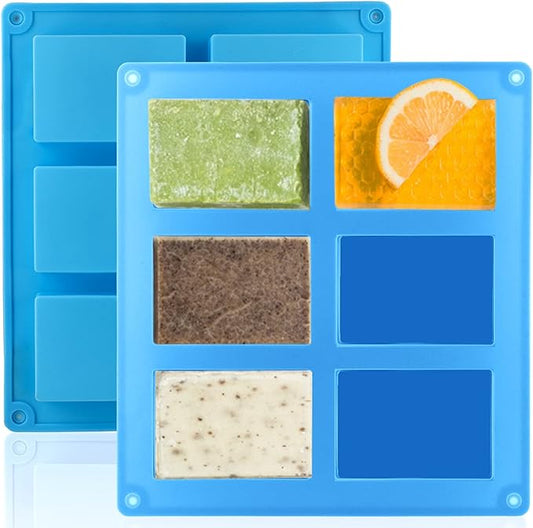 LERYKIN 2 Pack Silicone Soap Molds, 6 Cavities Rectangle Silicone Soap Molds, Great for Homemade Craft Soap Mold, Chocolate Mold, Cake Mold & Ice Cube Tray - Just Pop Out(Blue)