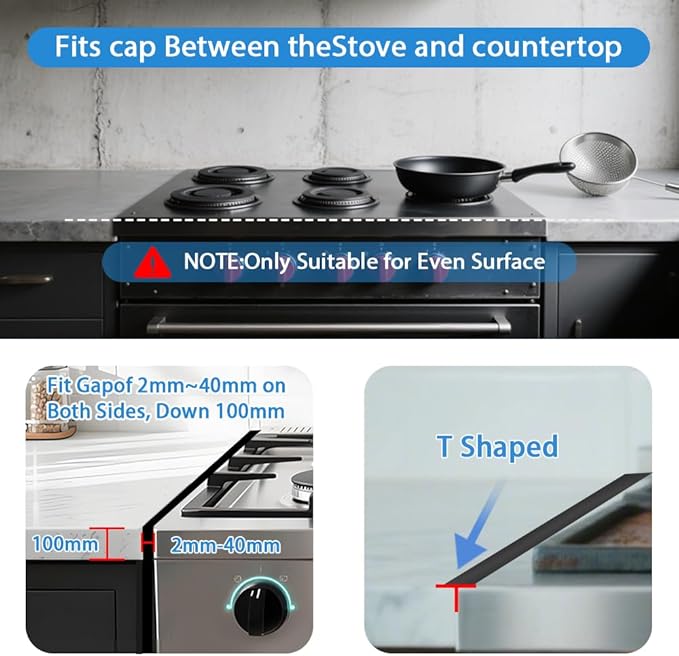 “T” shaped Stove Gap Covers Stainless Steel – 2 Pack Adjustable 13.8” to 27.5” Stove Gap Filler, Heat Resistant Guard Between Stove Top & Counter, Only for stoves and countertops of uniform heights