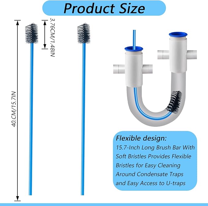 2 PCS Condensate Flexible Drain Brush, 15.7 in Nylon and PVC Drain Line Cleaning Brush, Keep Condensate Traps Clean, for AC Condensate P Trap, Dirt Clean Condensate Drain Trap