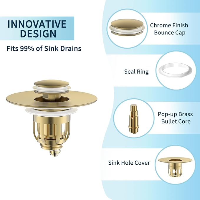 Universal Bathroom Sink Stopper, Pop Up Sink Stopper with Basket Hair Catcher, Anti Clogging Sink Drain Filter for 1.06"-1.65" Drain Holes