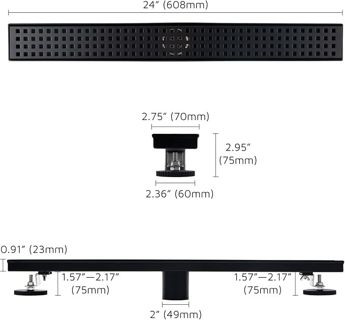 24 Inch Linear Shower Drain Matte Black 304 Stainless Steel