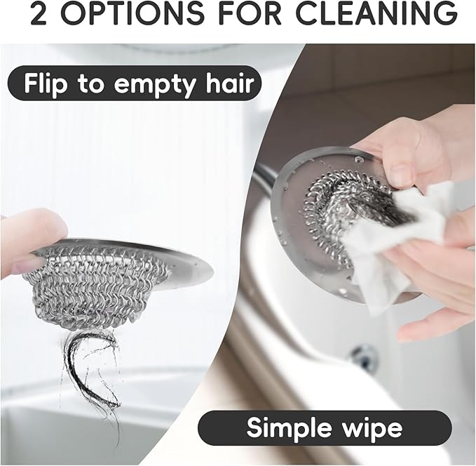 Bathtub Drain Hair Catcher, Fast Drainage Shower Drain Hair Catcher, Reversible 304 Stainless Steel Drain Protector for Pop-Up and Regular Drains of Bathroom(Patented Product)
