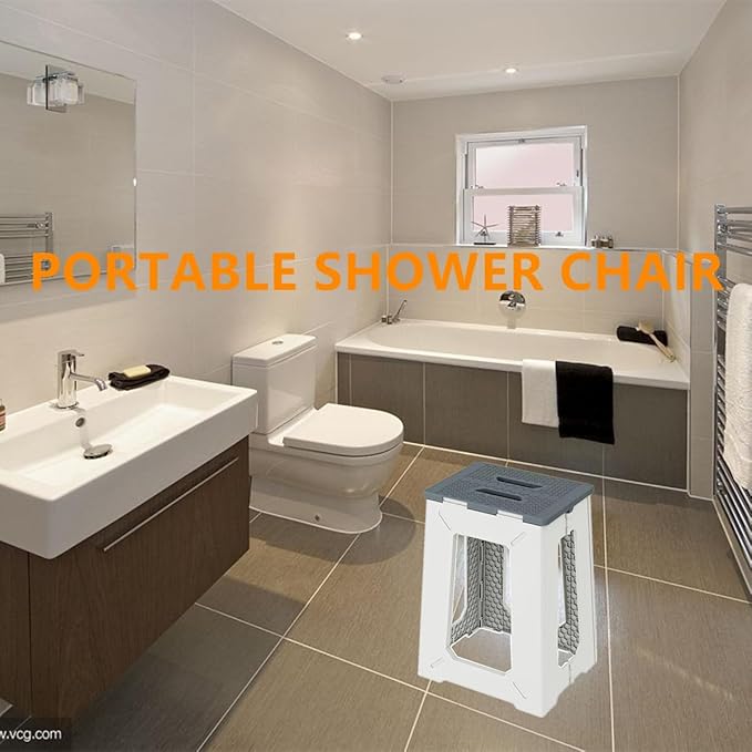 Foldable Bath Shower Safety Chair Seat, 17.7" High Anti-Slip Bench Bath tub Stool for Elderly or Seniors (ShowerChair Grey)
