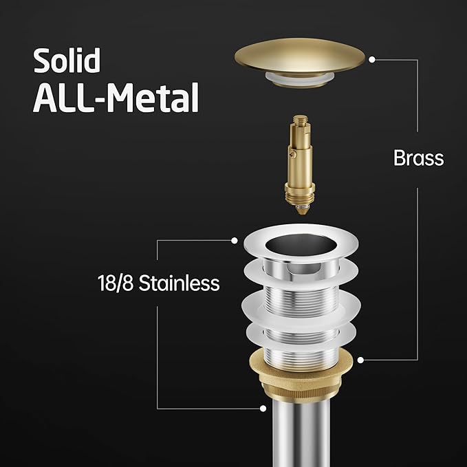 KES Bathroom Vessel Vanity Sink Pop Up Drain Stopper with Overflow for 1.6"-1.9" Sink Hole, All Metal Rustproof Brass and 304 Stainless Steel, Brushed Nickel, S2008A-BN