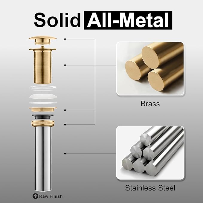 Bathroom Sink Pop Up Drain with Overflow, Sink Pop Up Drain Stopper, Polished Chrome