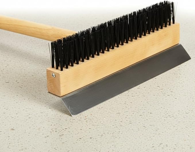 TrueCraftware- 10" Pizza Oven Brush with Scraper Black Metal Wire Brush with 37" Long Wooden Handle-Pizza Oven Cleaning Brush for Pizza Stone Grill Brush Outdoor BBQ Cleaning Oven Accessories