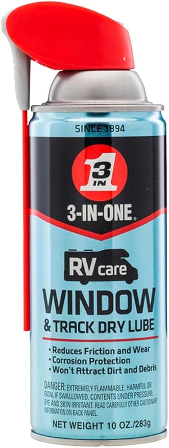 3-IN-ONE RVcare Window & Track Dry Lube with SMART STRAW SPRAYS 2 WAYS, 10 OZ [6-Pack]