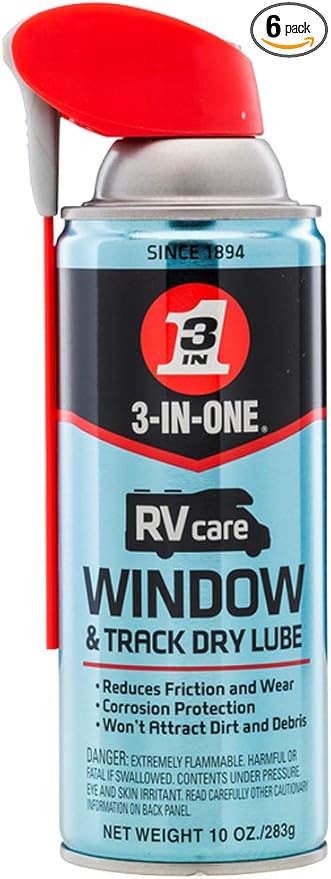 3-IN-ONE RVcare Window & Track Dry Lube with SMART STRAW SPRAYS 2 WAYS, 10 OZ [6-Pack]