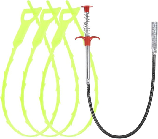 uxcell 3pcs 20 Inch Drain Hair Clog Remover Tool PP & 24 Inch Drain Cleaner Tool Sticks Stainless Steel Sewer Cleaning Hook Unclog Sink Unclogger for Toilet Bathtub Sewer, Green