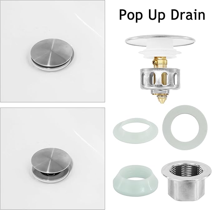 Bathroom Sink Drain,Drain Stopper Bathroom Sink with Overflow,Pop Up Drain Assembly with Detachable Strainer Basket,Built-in Anti-Clogging, Stainless Steel Nut Brushed Nickel