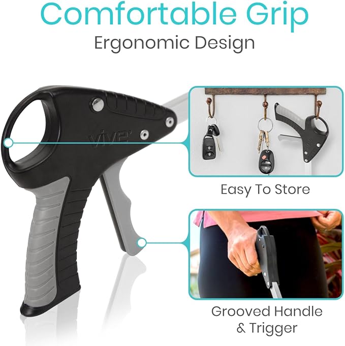 Vive Suction Cup Grabber Reacher 32" - Elderly Grab It Reaching Pickup Tool Heavy Duty for Seniors - Trash, Sticks, Litter Picker Upper - Extra Long Reach Handle & Handy Extension Arm Claw