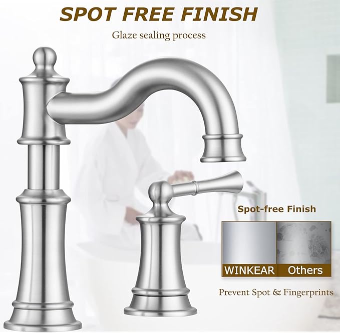 Roman Bathroom Sink Faucet Deck Mount or Wall Mount Installation Pop-up Drain Assembly with Overflow Deck Plate and Water Supply Lines Included (3 Hole Deck Mount, Brushed Nickel)