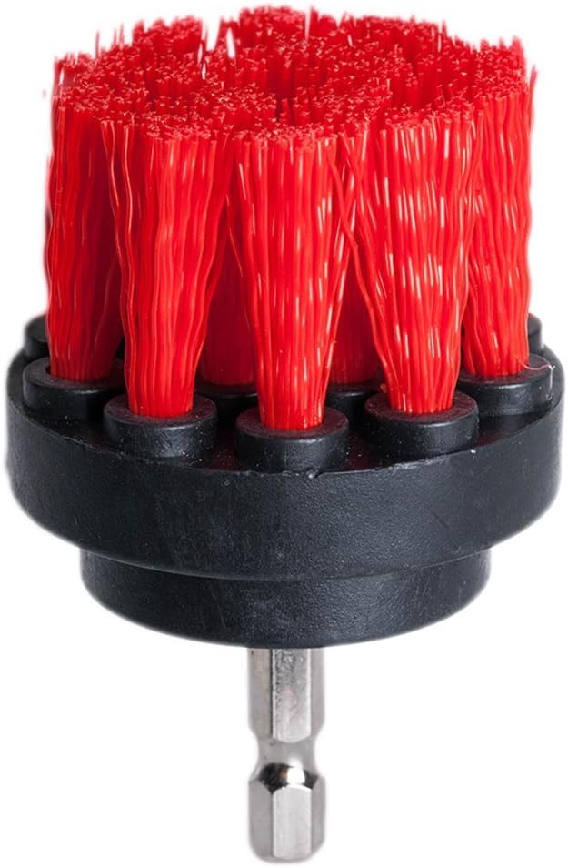 2 inch Diameter Drill Powered Stiff Scrub Cleaning Brush Heavy Duty Cleaning Applications for Bathroom Surfaces, Tile and Grout, Hard Water Stains, Rust (Red)