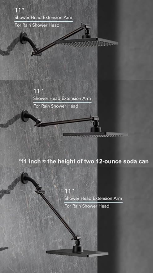 11 Inch Adjustable Shower Head Extension Arm With Locking Set Screw, Singing Rain 304 Stainless Steel Angle Height Adjustable, Easy Install, G1/2 Universal Connector Compatible (Oil Rubber Bronze)