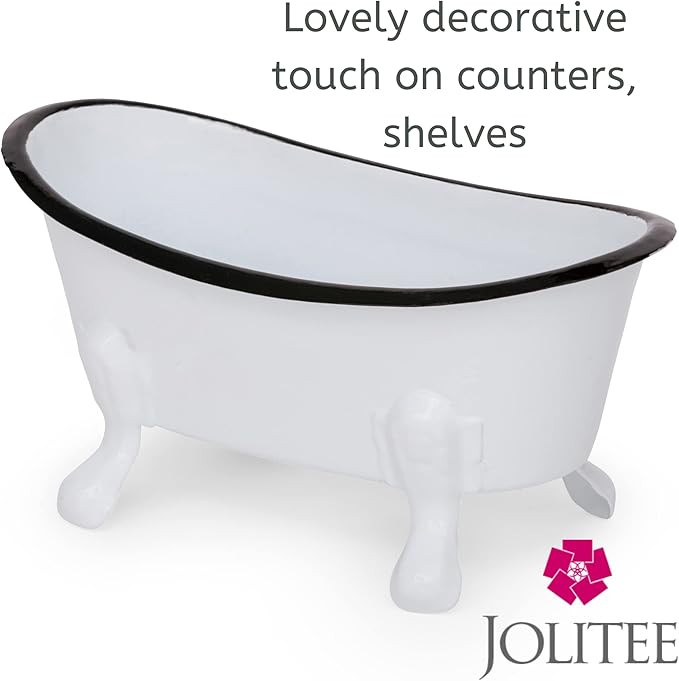Rustic Enamel 1 Piece 5.5" Metal Clawfoot Mini Bathtub Soap Dish Mini Bath Tub Decoration Clawfoot Tub Soap Caddy White