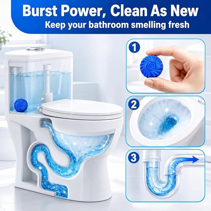 Msvvko Toilet Bowl Cleaner Tablets 100 Count - Blue Toilet Tank Cleaner Blocks Bulk Pack, Long Lasting Bathroom Deodorizer, Hard Water Stain Remover & Descaler, Septic Safe No-Scrub Daily Freshness