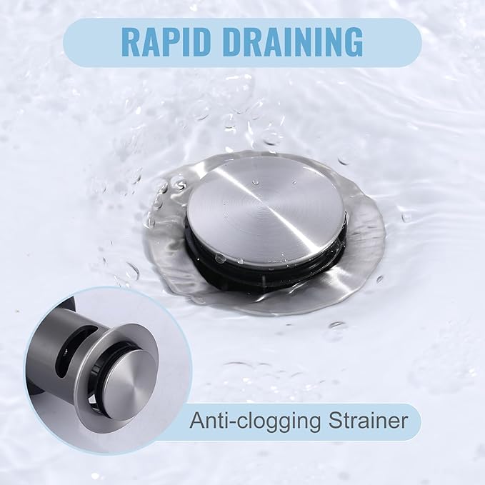 ALEASHA Bathroom Sink Drain with Overflow Vessel Sink Stopper,Pop Up Drain for Bathroom Sink Pop Up Drain Stopper for Hair Catcher,Brushed Nickel