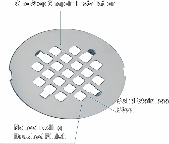 Chrome Plated Snap-in Shower Drain Cover Replacement, Welsan Stainless Steel 4-1/4" OD Round Shower Strainer Grid Easy to Install
