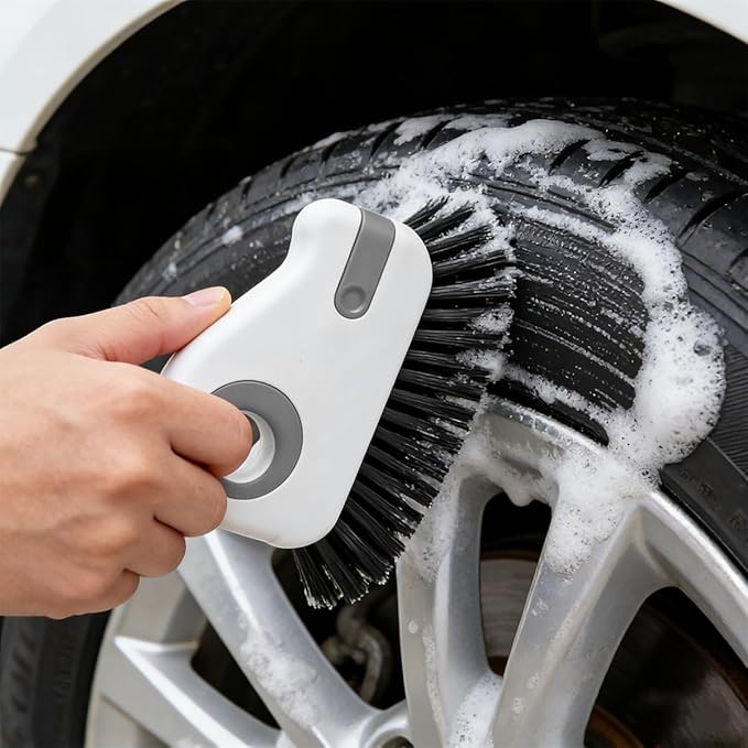 2PCS Car 2 in 1 Groove Cleaning Brush, Multifunctional Vehicle Window Track Cleaner Tool with Hidden Scraper, Auto Crevice Gap Grout Scrub Brush for Sliding Door Track, Universal Fit (Gray)