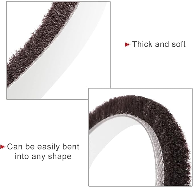 uxcell Weather Stripping Brush, 26ft L x 0.28" W x 0.24" H Self-Adhesive Seal Weatherstrip Sweep Brush Brown for Door Window